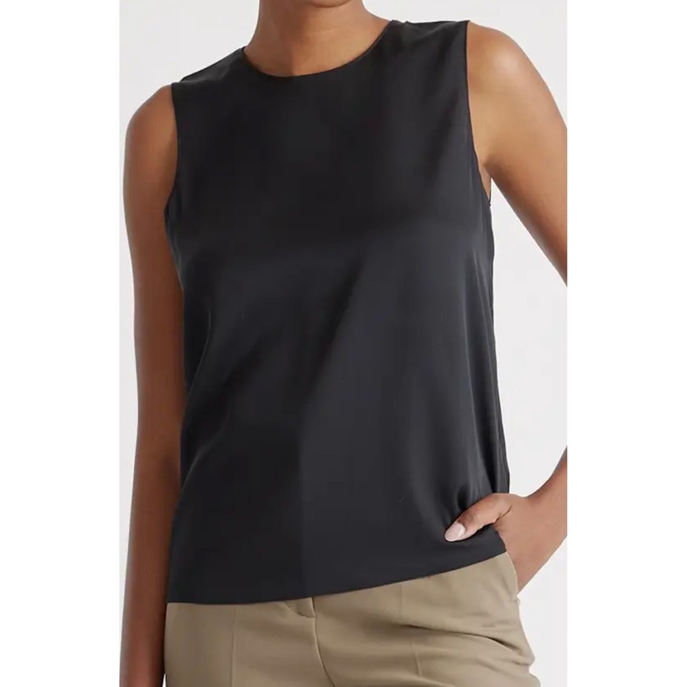 Quince Washable Stretch Silk Shell Tank Top Black Sz L
